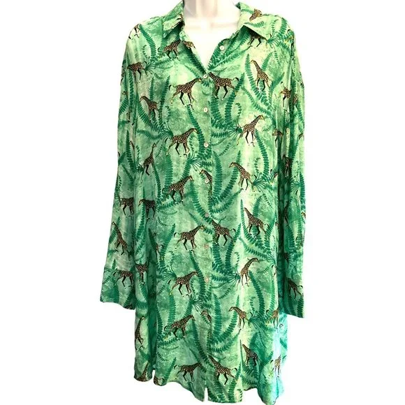 Jane and Delancey | Dresses | Jane Delancey Womens Green Giraffe Novelty  Print Shirt Dress Size Medium Nwt | Poshmark